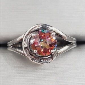 Genuine Twilight Fire Orange Checkerboard Cut Topaz 925 Sterling Silver Ring